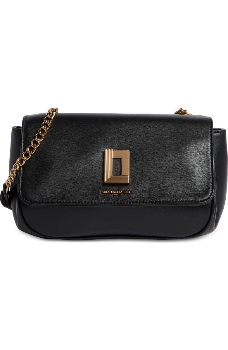 KARL LAGERFELD PARIS Delaine Leather Crossbody Bag, Main, color, Black/ Gold
