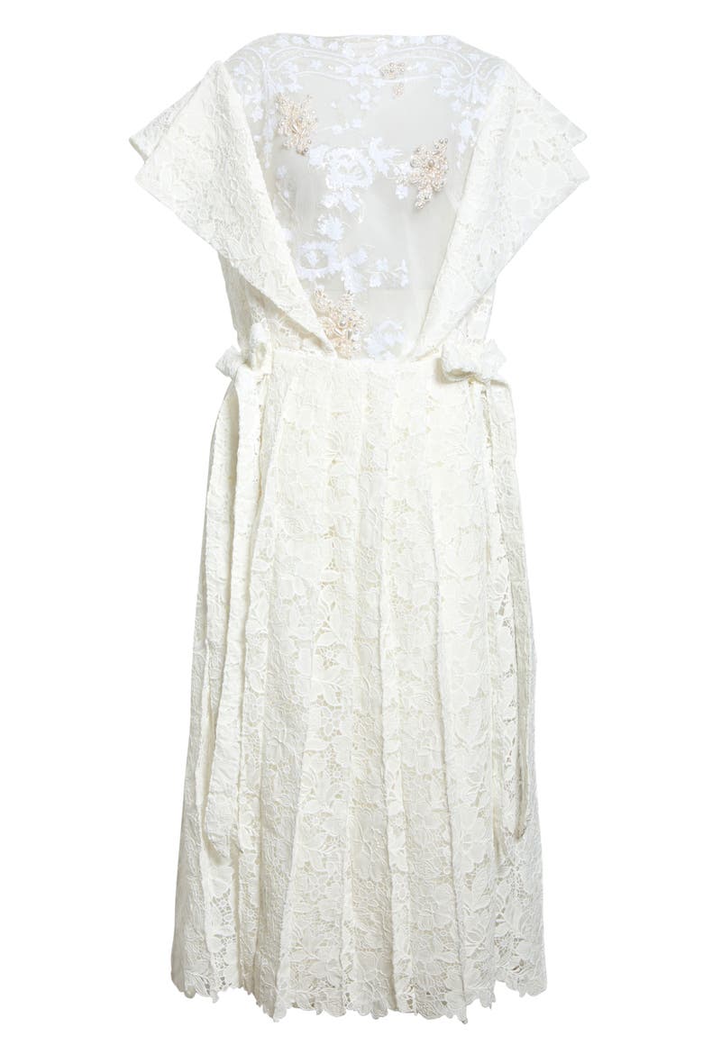 Pleated Sheer Panel Lace Flare Dress, Alternate, color, IVORY/ WHITE/ PEARL