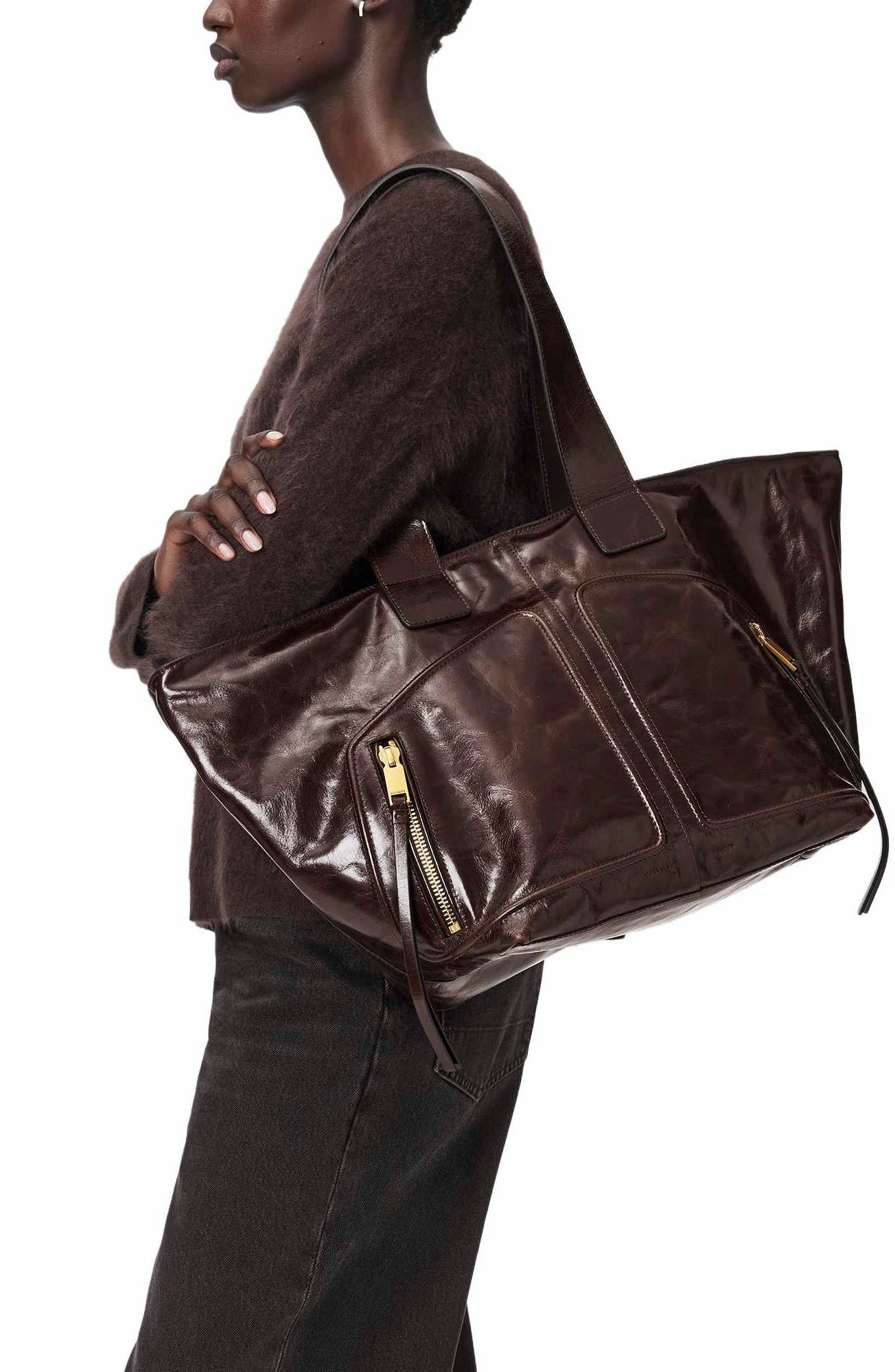 AllSaints Jean Rey Leather Tote, Alternate, color, Cognac Brown