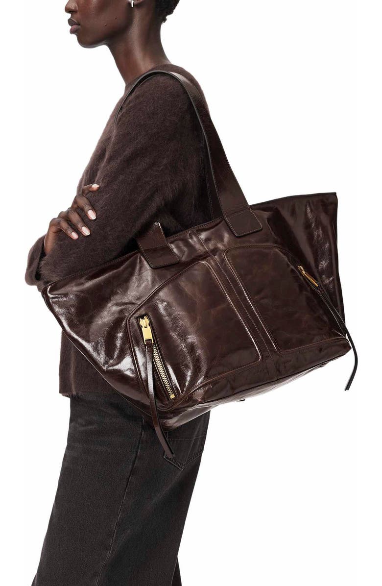 AllSaints Jean Rey Leather Tote, Alternate, color, Cognac Brown