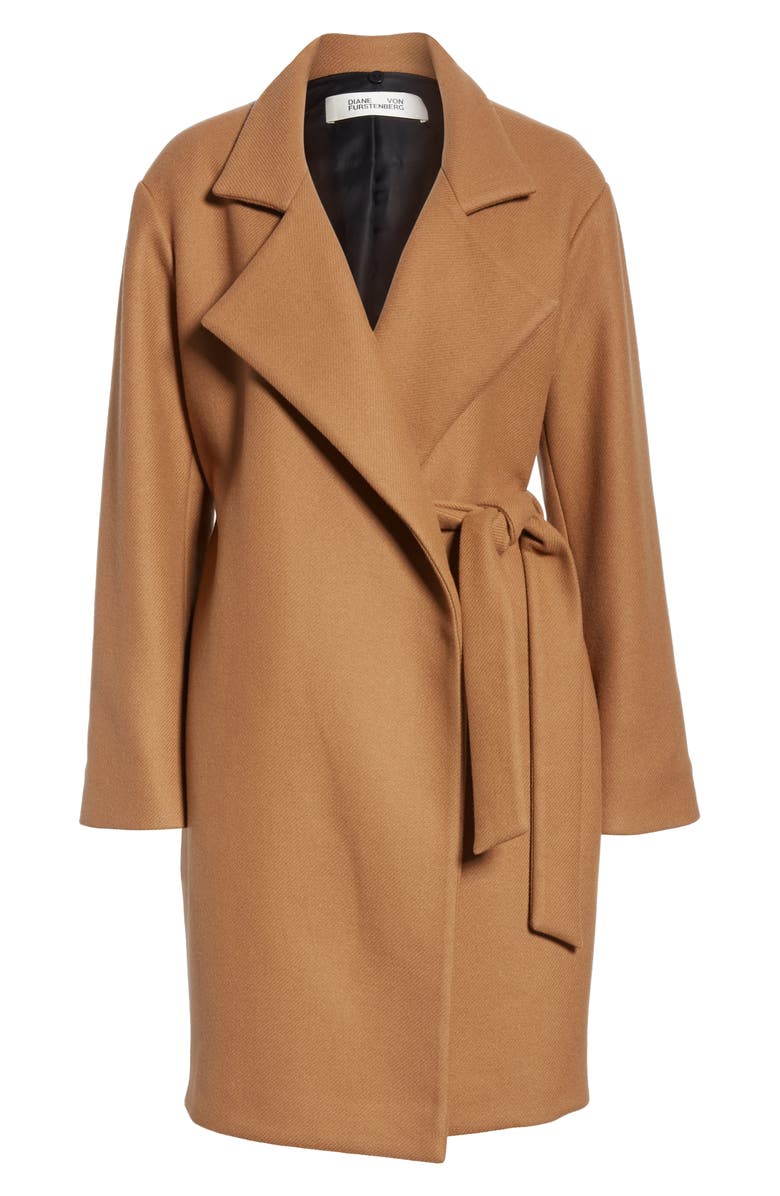 DVF Belted Wool Blend Wrap Coat, Alternate, color,