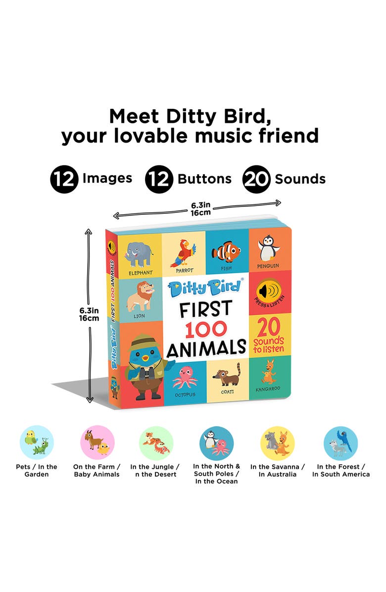 Ditty Bird Kids' First 100 Animals Interactive Sound Book, Alternate, color, Yellow Multi