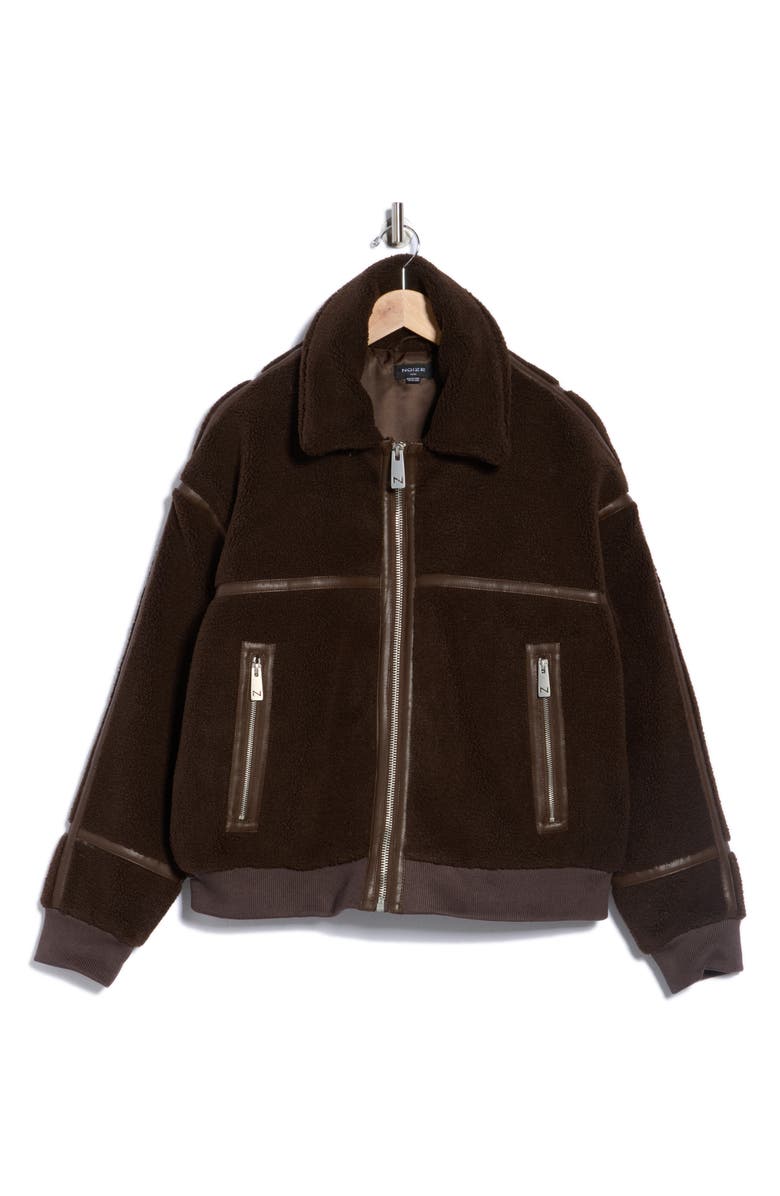 Noize Faux Leather Trim Bomber Jacket, Main, color, Brown