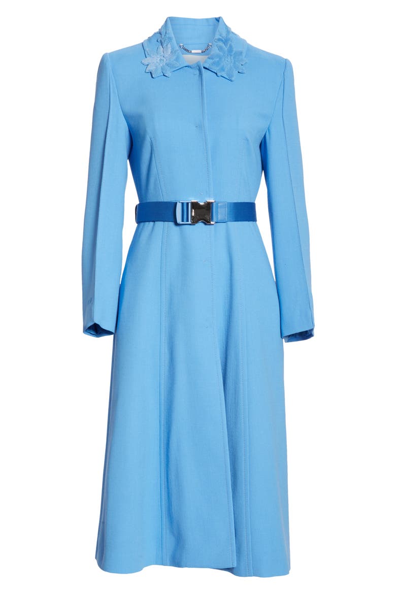 Wool Crepe Coat with Genuine Mink Fur Trim, Alternate, color, ANTIGUA BLUE