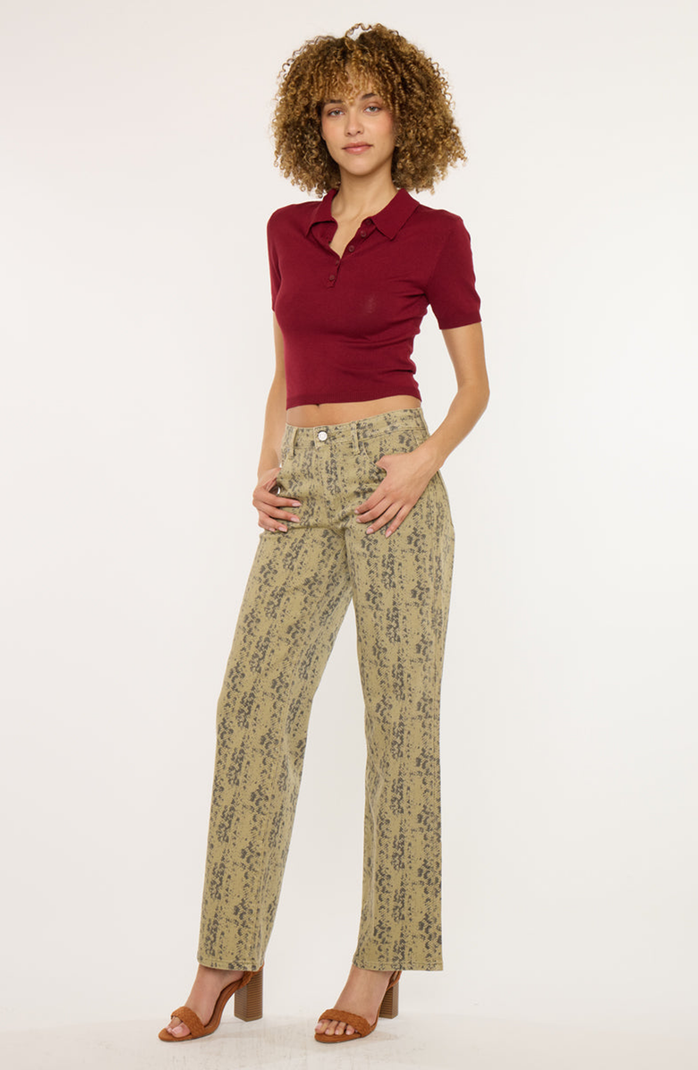 KanCan Renae Mid Rise Slim Wide Leg Jeans, Alternate, color, Olive Snakeskin
