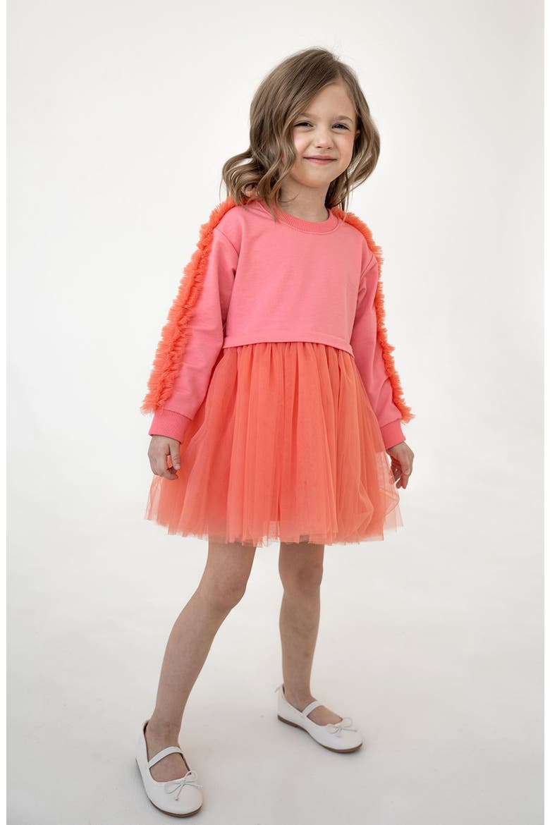 Ruffle Sweatshirt Dress, Main, color, Coral Peony