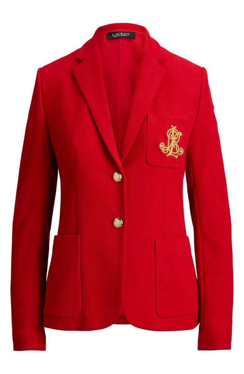 Lauren Ralph Lauren Bullion Jacquard Logo Patch Cotton Blend Blazer, Alternate, color, Ralph Red