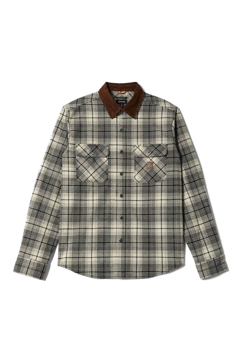 Builder's Bowery Standard Fit Plaid Flannel Water Repellent Snap-Up Shirt, Alternate, color, OFF WHITE/ BLACK