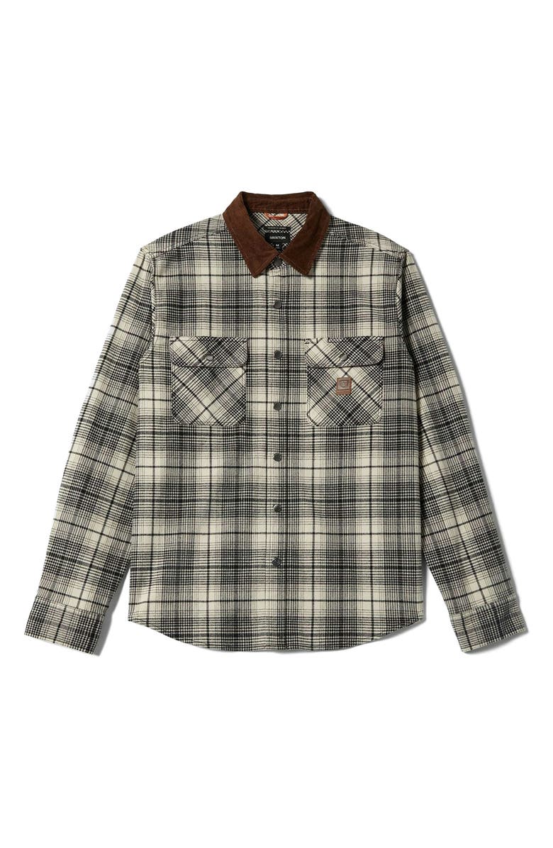 Brixton Builder's Bowery Standard Fit Plaid Flannel Water Repellent Snap-Up Shirt, Alternate, color, Off White/ Black
