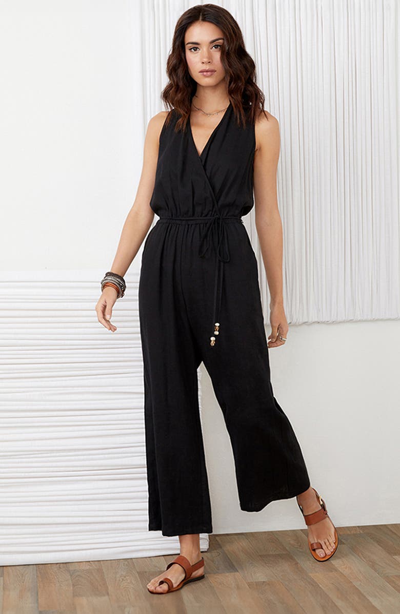 Karen Kane Sleeveless Linen Blend Crop Jumpsuit, Alternate, color, 