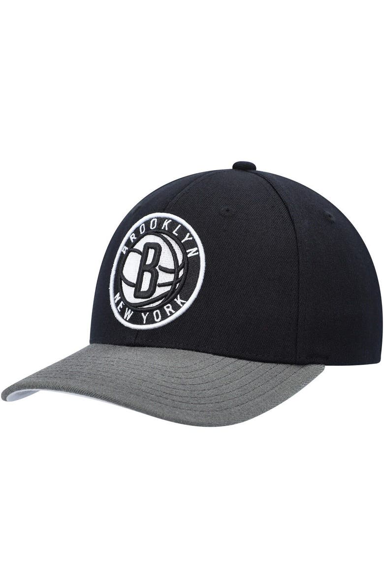 Mitchell & Ness Men's Mitchell & Ness Black/Gray Brooklyn Nets MVP Team Two-Tone 2.0 Stretch-Snapback Hat, Main, color,