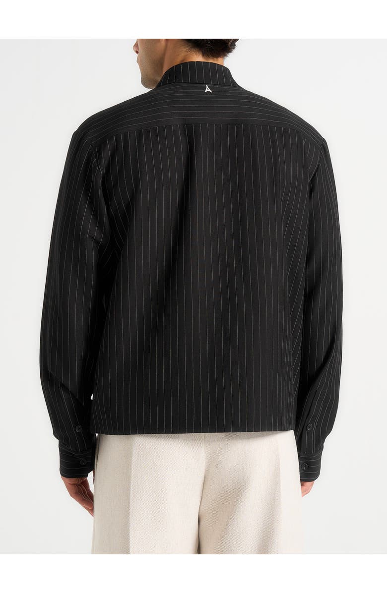 Manière De Voir Arlo Pinstripe Cropped Long Sleeve Shirt, Alternate, color, Black