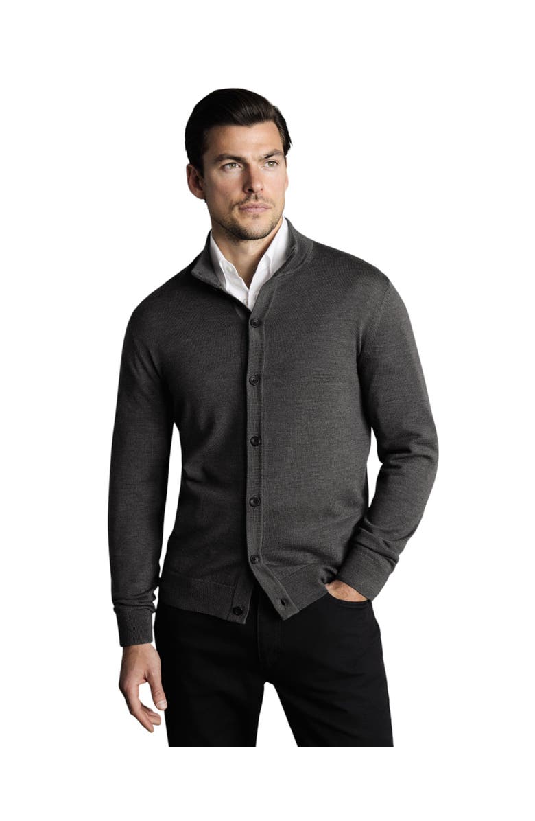 Charles Tyrwhitt Merino Button Through Funnel Neck Cardigan, Main, color, Gray