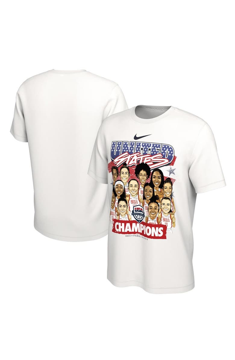 Nike Unisex Nike  White USA Women's Basketball 2024 Summer Olympics Gold Medal Team Caricature T-Shirt, Alternate, color, 