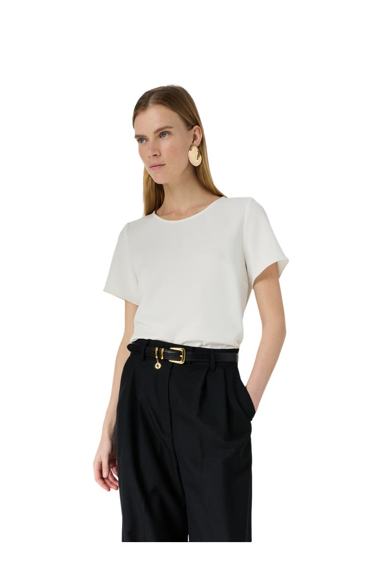 Ciara Metallic Trim Round Neck Top, Main, color, Ecru