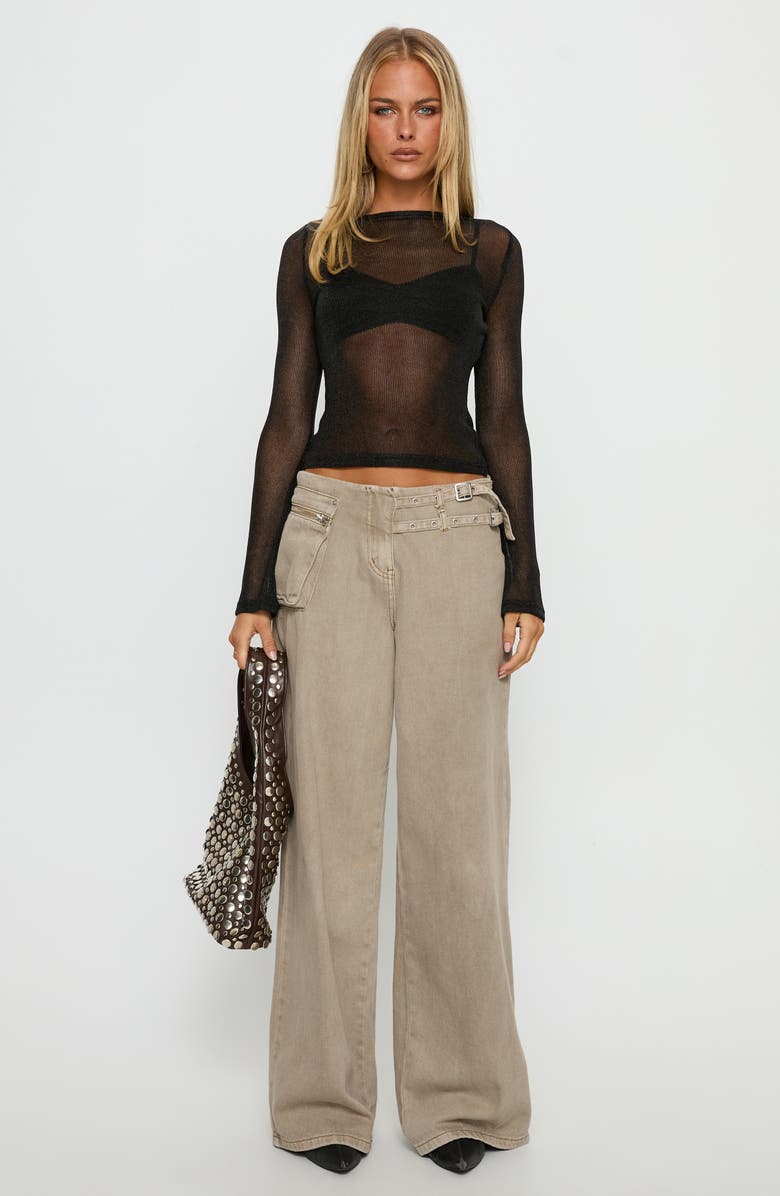 Princess Polly Perfect Mirage Metallic Sheer Crop Sweater, Alternate, color, Black