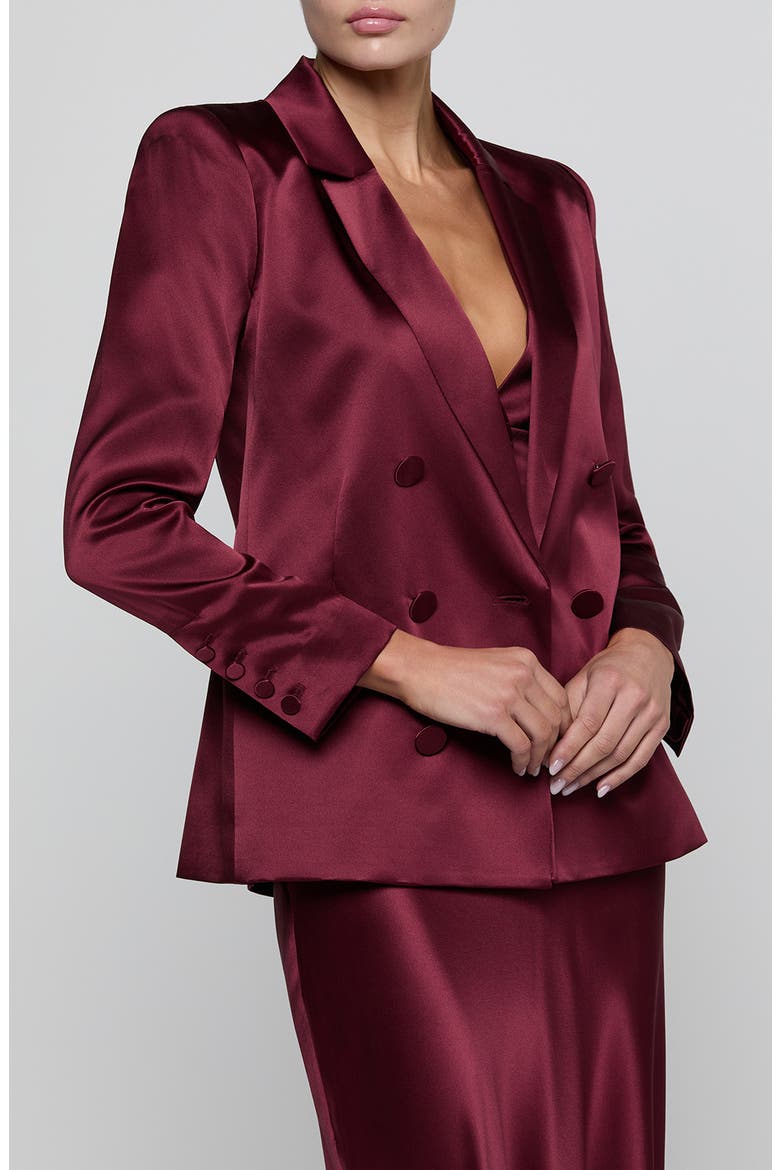 Sena Silk Double Breasted Blazer, Alternate, color, MERLOT RED