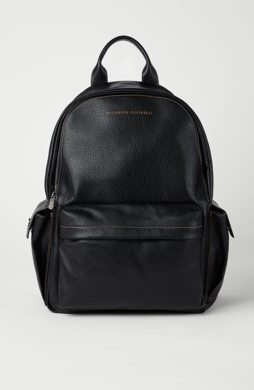 Brunello Cucinelli Calfskin Backpack With Grain In Black