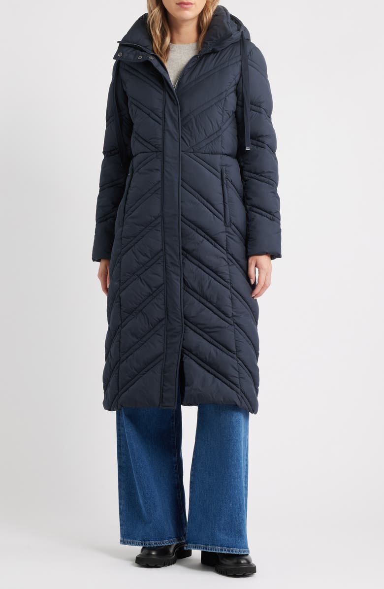 Bernardo Longline Hooded Puffer Jacket, Main, color, Navy