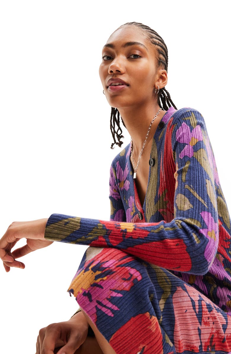Desigual Delaware Floral Print Long Sleeve Knit Dress, Alternate, color, 