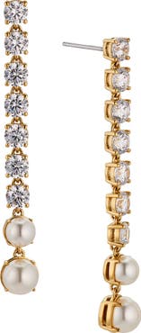 Nadri Cubic Zirconia & Imitation Pearl Linear Drop Earrings