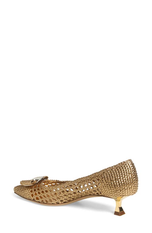 Ferragamo Zelma Bow Woven Pointed Toe Kitten Heel Pump In Gold Lux