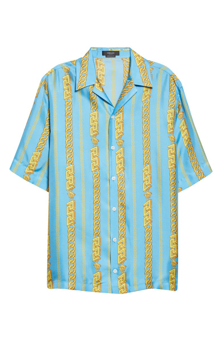 Versace Chain Print Silk Button-Up SHirt, Alternate, color, 