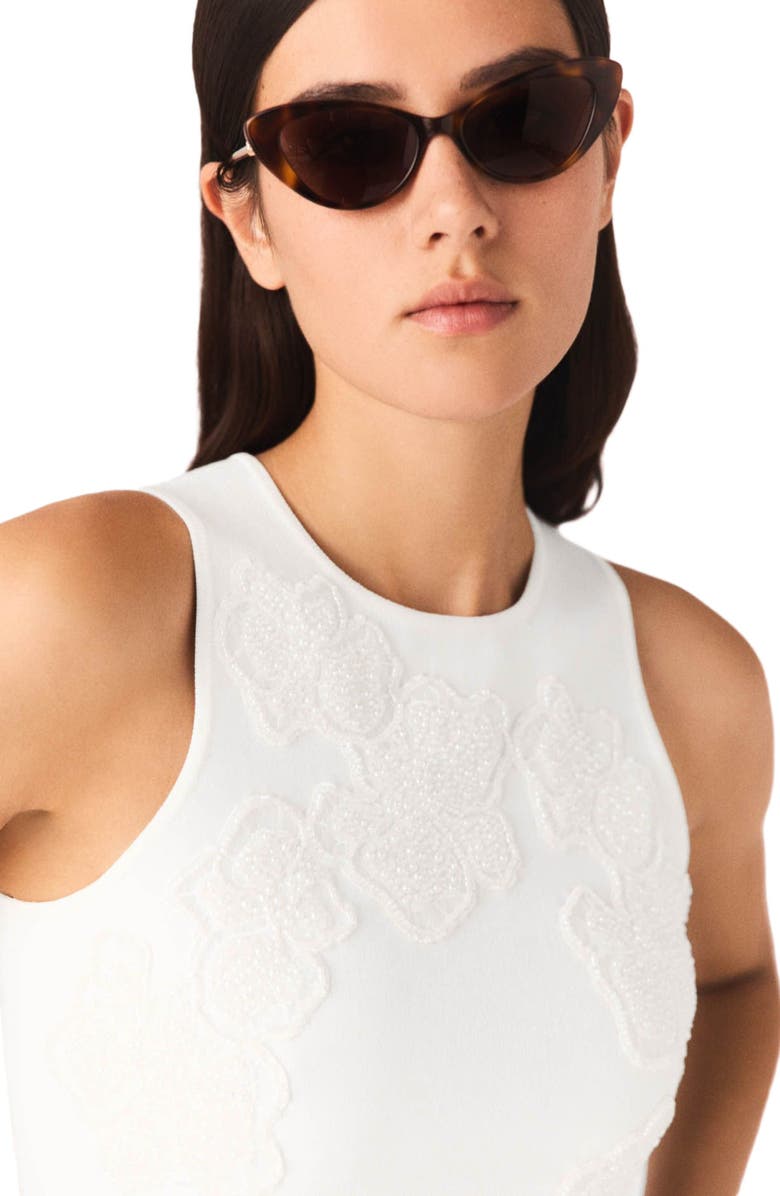 maje Beaded embroidered floral dress, Alternate, color, White