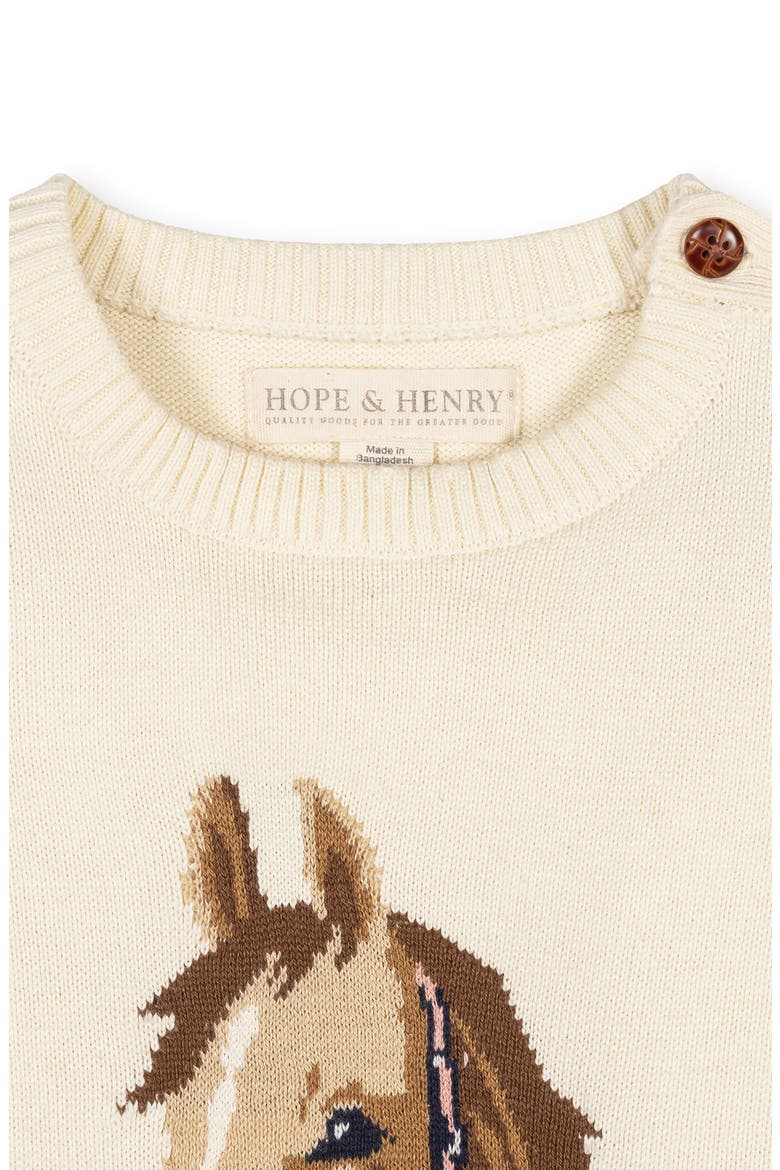 Kids' Organic Horse Intarsia Sweater with Elbow Patches, Alternate, color, Ivory Horse Intarsia