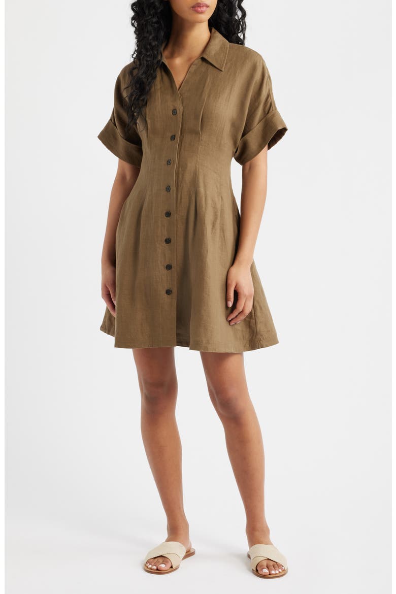 Pleated Linen Mini Shirtdress, Alternate, color, SAFARI KHAKI