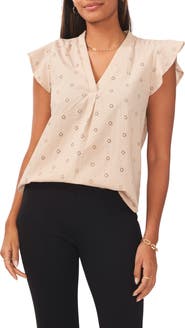 Chaus Floral Eyelet Flutter Sleeve Cotton Poplin Blouse