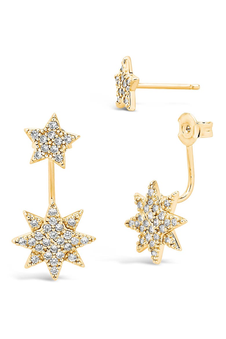 Cubic Zirconia Starburst Jacket Earrings, Alternate, color, GOLD