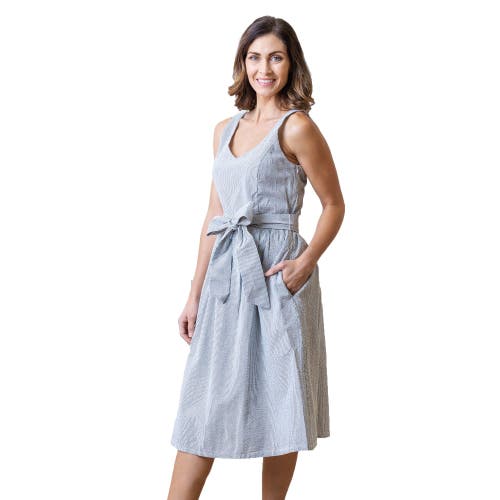 Hope & Henry Organic A-line Dress With Sash In Navy And White Seersucker