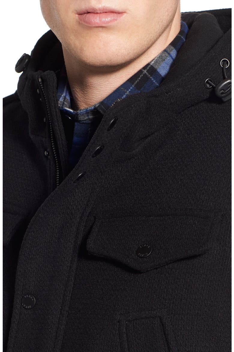Wool Blend Hooded Military Jacket, Alternate, color, BLACK