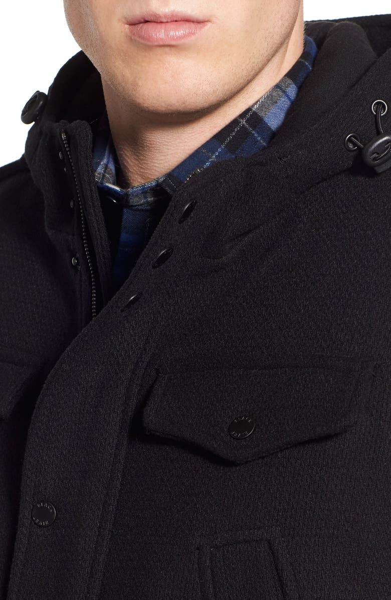Black Rivet Wool Blend Hooded Military Jacket, Alternate, color, 