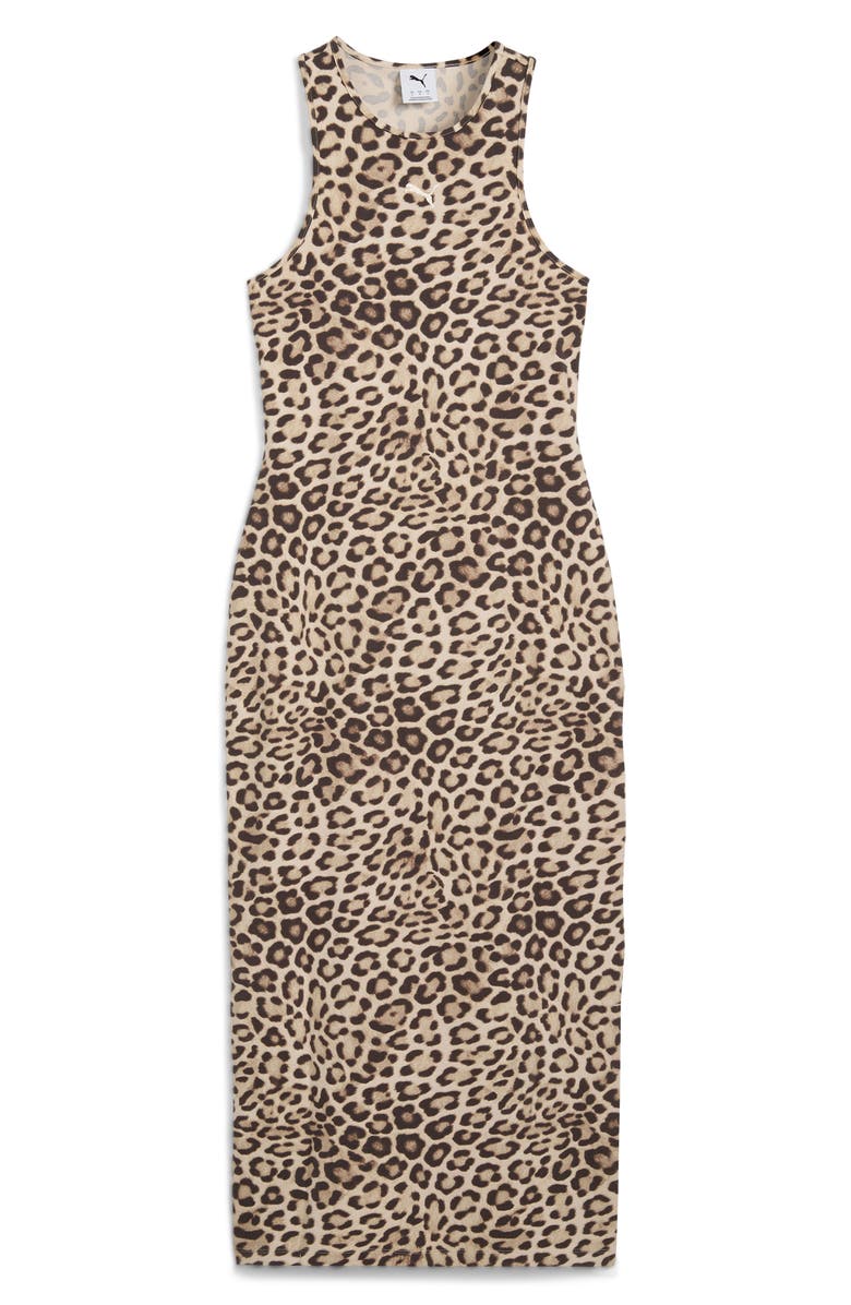 PUMA Leo Leopard Print Stretch Cotton Tank Dress, Alternate, color, Alpine Snow-Iced Coffee