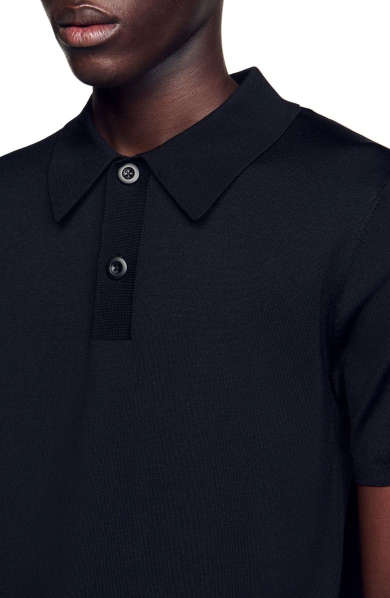 SANDRO Short-sleeve knitted polo shirt, Alternate, color, Black