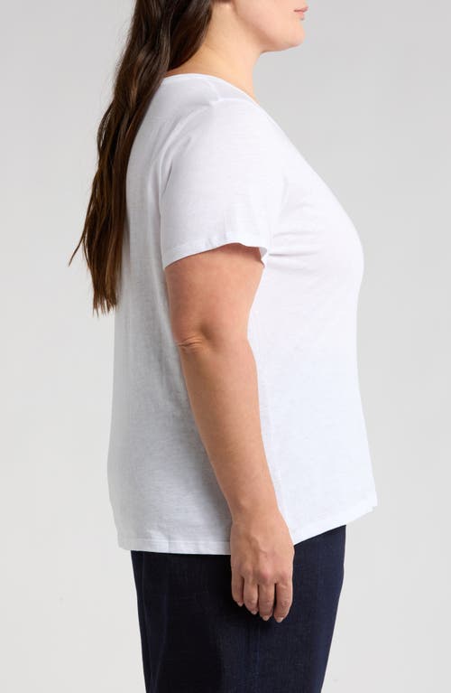Eileen Fisher Easy Scoop Neck Organic Cotton Pocket T-shirt In White
