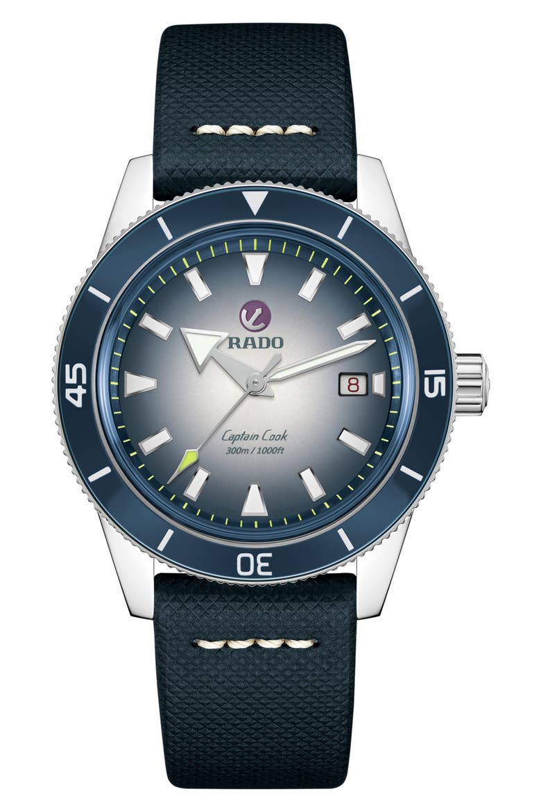 Captain Cook Automatic Bracelet Watch, 42mm, Alternate, color, SILVER/ BLUE