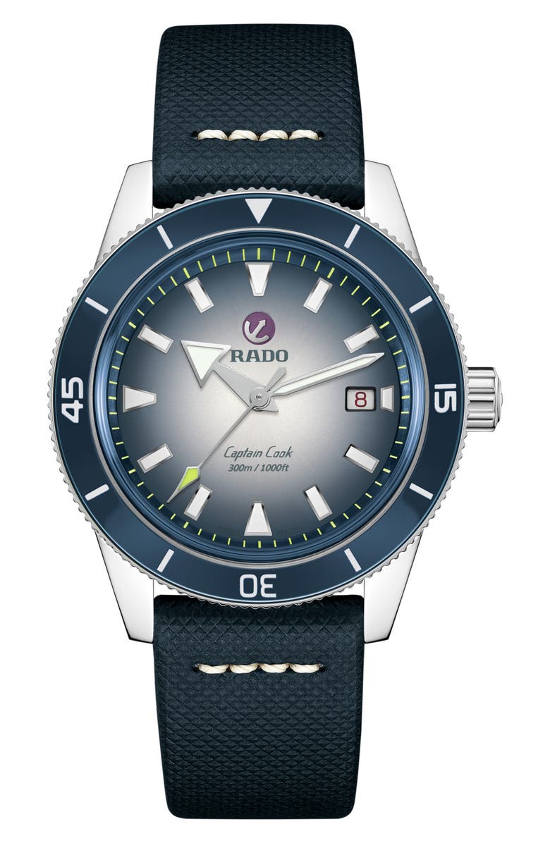 RADO Captain Cook Automatic Bracelet Watch, 42mm, Alternate, color, Silver/ Blue