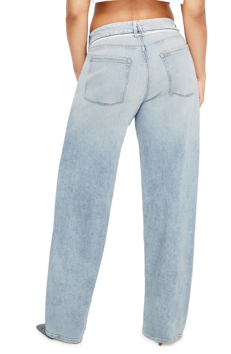 Good American Good 90s Loose Drawstring Belted Straight Leg Jeans, Alternate, color, 