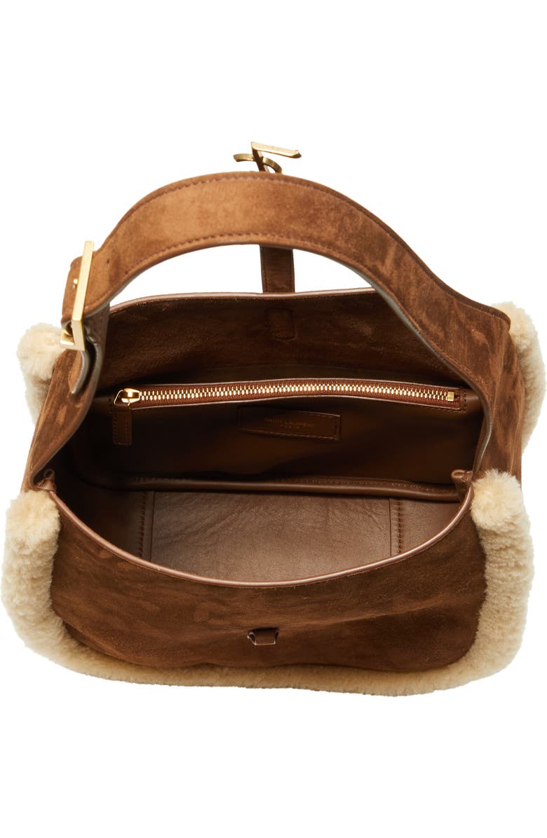 Saint Laurent Small Le 5 à 7 Genuine Shearling Hobo Bag, Alternate, color,