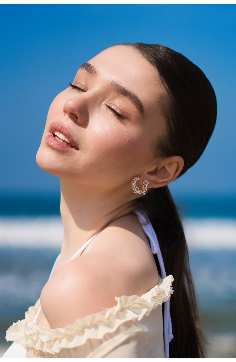 Classicharms Crescent Baguette Cubic Zirconia Stud Earrings, Alternate, color, Silver