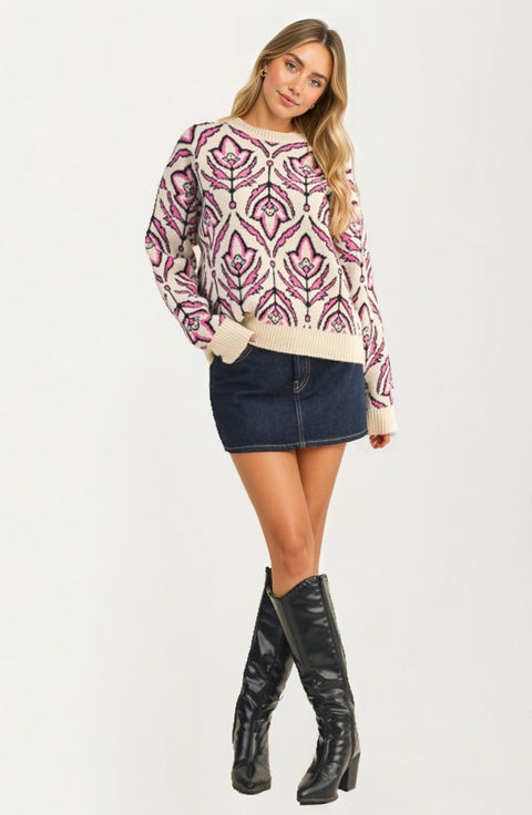 Floral Jacquard Crewneck Sweater