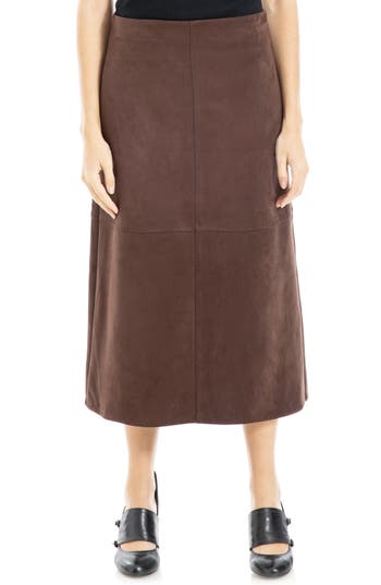 Max Studio Faux Suede A-line Midi Skirt In Brown