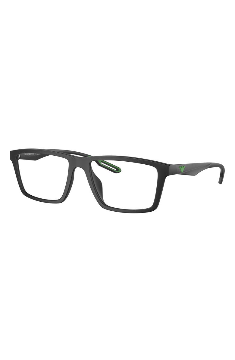Emporio Armani 55mm Rectangular Optical Glasses, Alternate, color, Matte Black / Clear