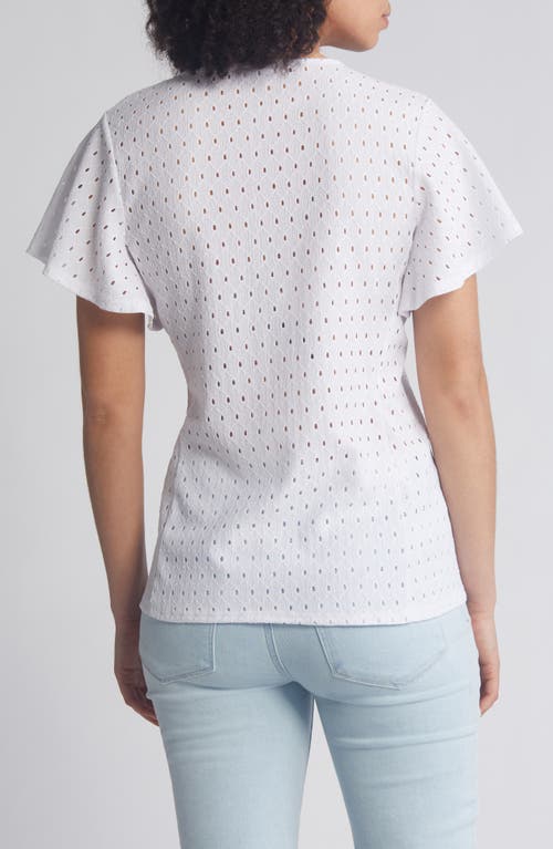 Loveappella Eyelet Wrap Top In White