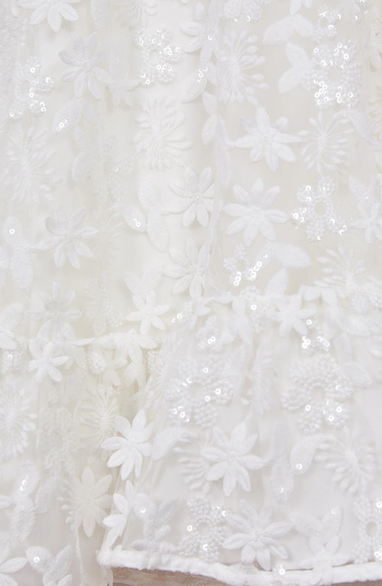 Reiss Kids' Floral Appliqué Sequin Dress, Alternate, color, Ivory