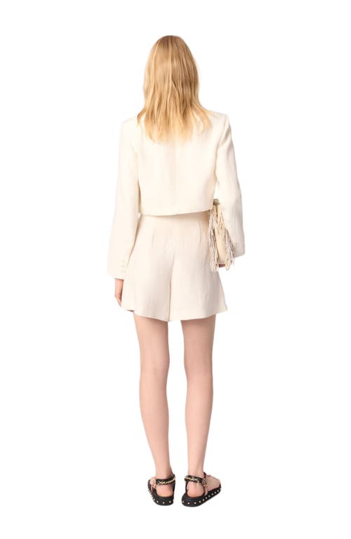 Shop Maje Cropped Suit Jacket In Ecru