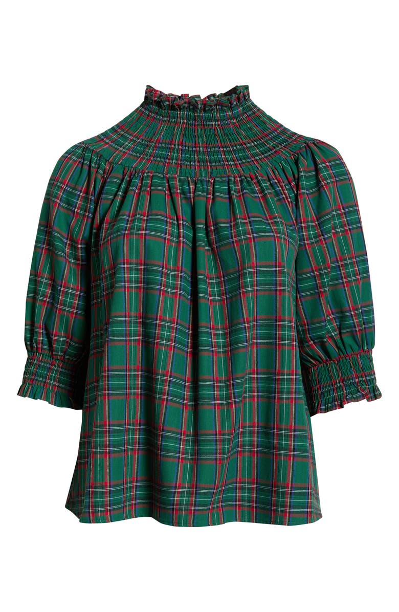 SUGARLIPS Jace Plaid Smocked Cotton Top, Alternate, color, Green-Multi